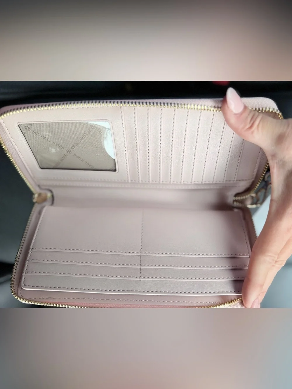 Michael Kors Light Pink Pebbled Leather Wallet with Gold Logo